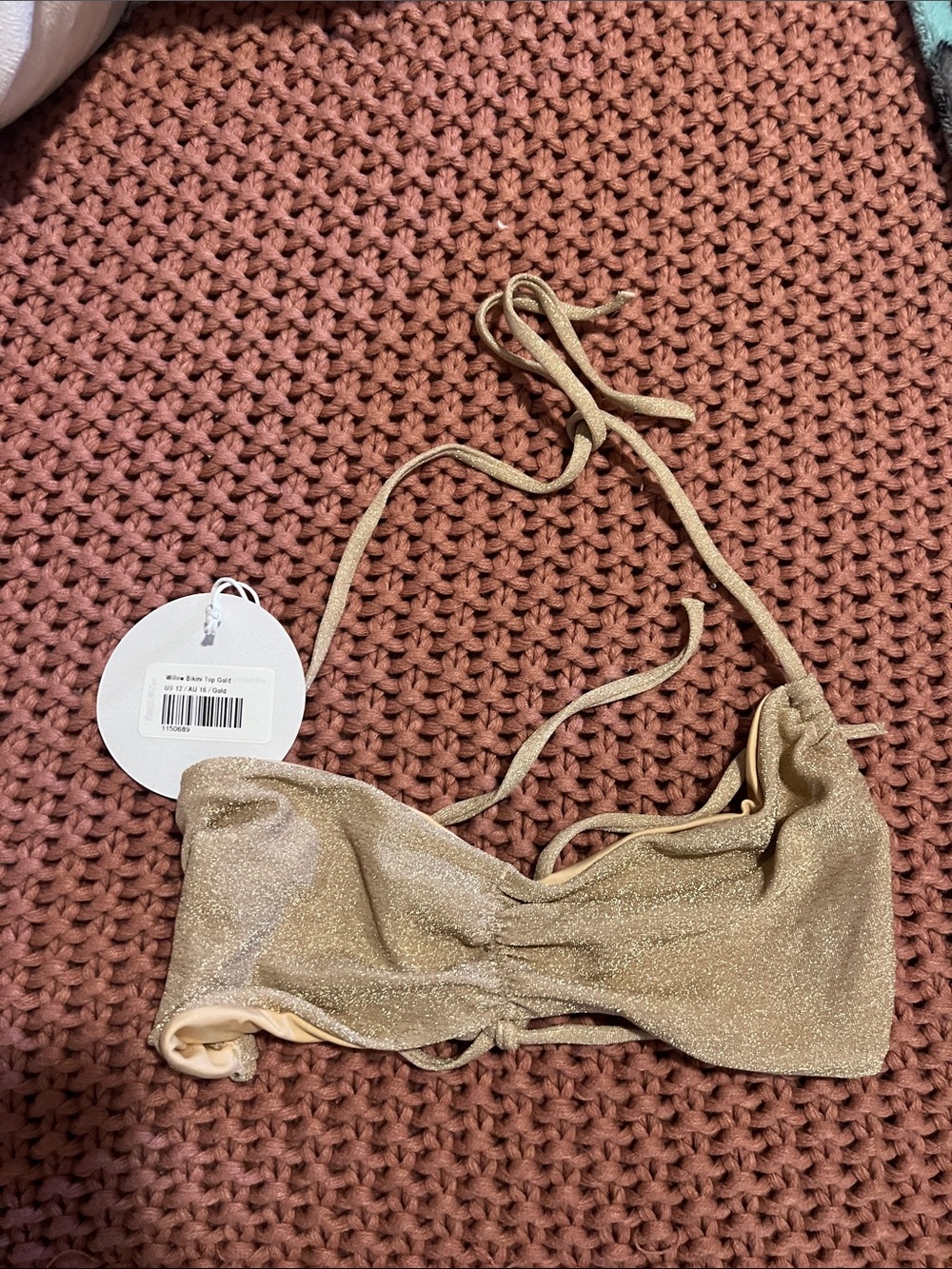 NWT | Princess Polly Metallic Gold Bandeau Bikini Top, Size 12